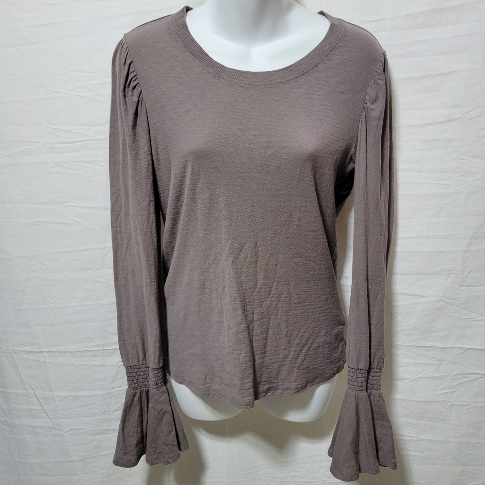 Nation LTD Bell Sleeve Womens Long Sleeve Shirt S Boho Pima Cotton Pirate Brown